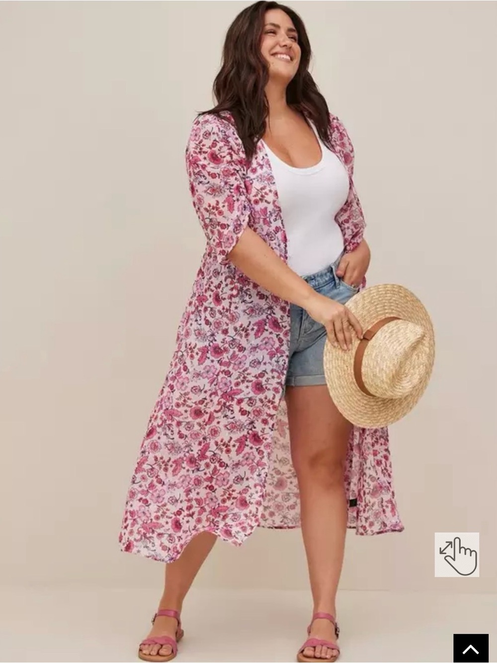 torrid Pink Floral Sheer Swim Cover-Up Duster